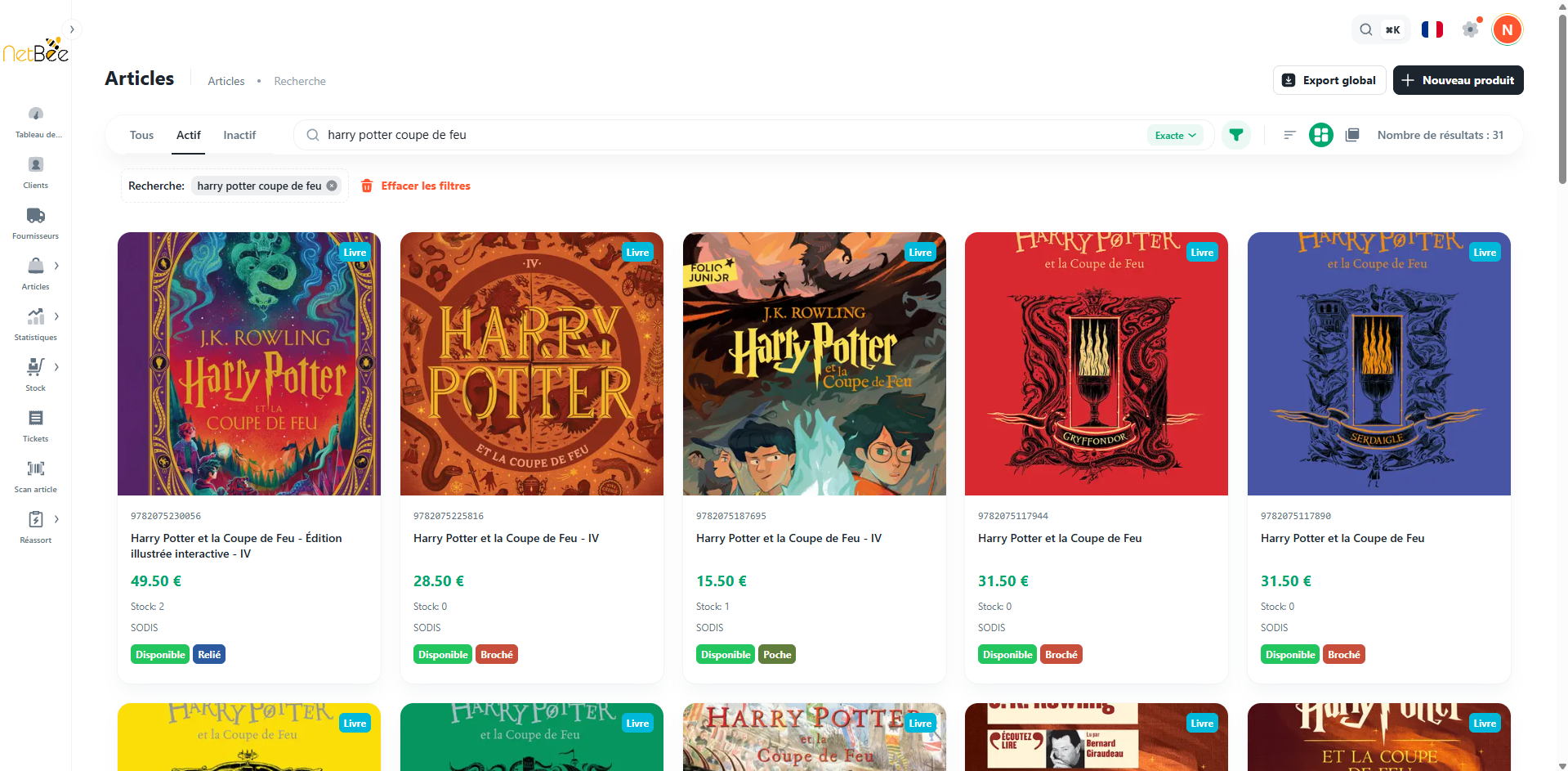 Recherche d'articles dans le logiciel de caisse NetBee