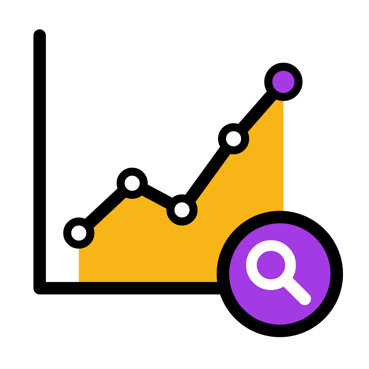 Courbe de ventes avec une loupe pour l'analyse des statistiques